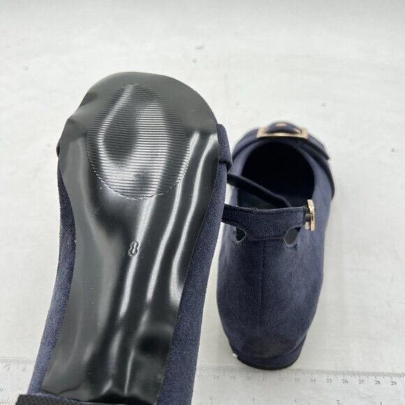 FYS Navy Classic Square Toe Adjustable Buckle Ankle Strap Low Heel Dance Shoes - Picture 6 of 8